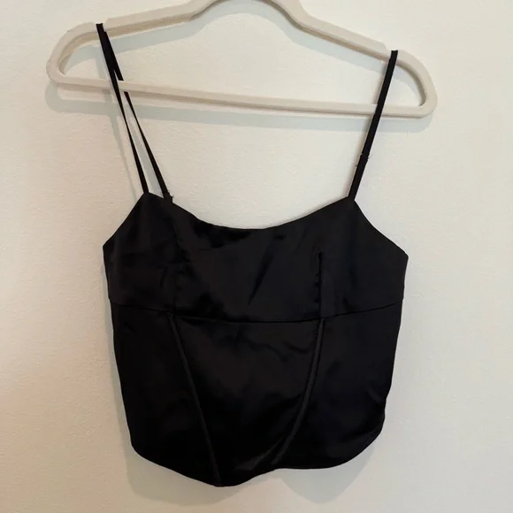 Meshki Corset Top SET - Black Satin Two-Piece Set - Picture 5 of 12